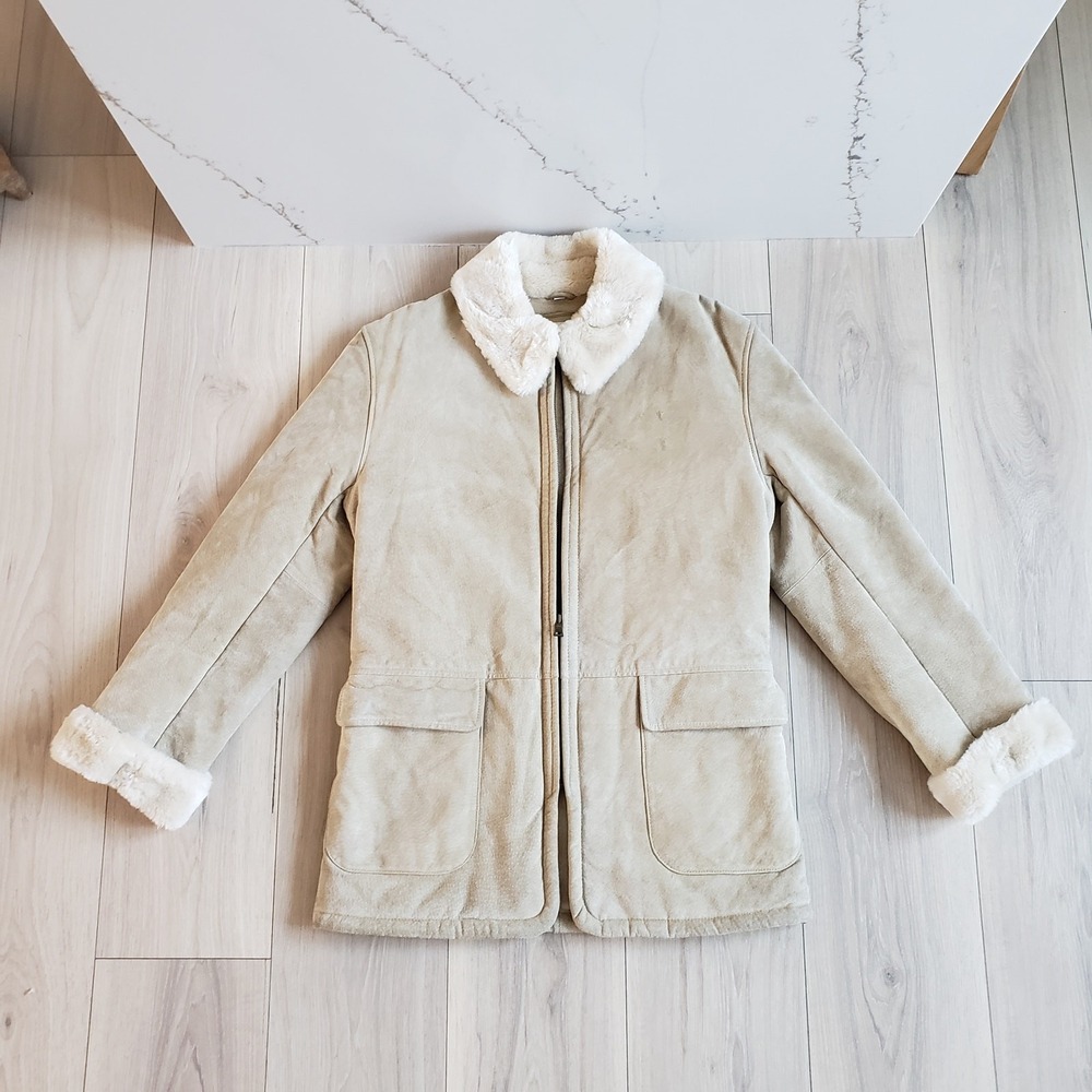 Suede‎ Faux Fur Jacket Womens S Ivory Jones New York Sport Coat